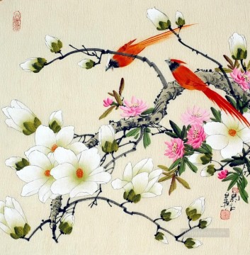 鳥 Painting - 中国の鳥の花のオウム